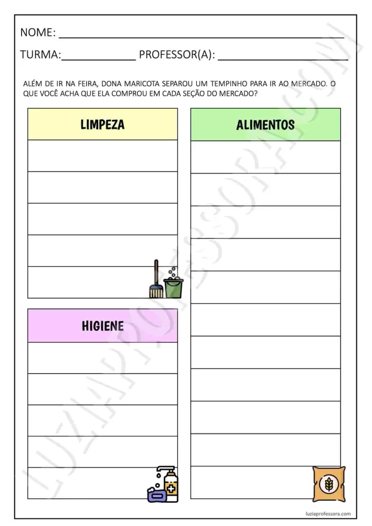 Atividade incluída na sequência didática A Cesta de Dona Maricota