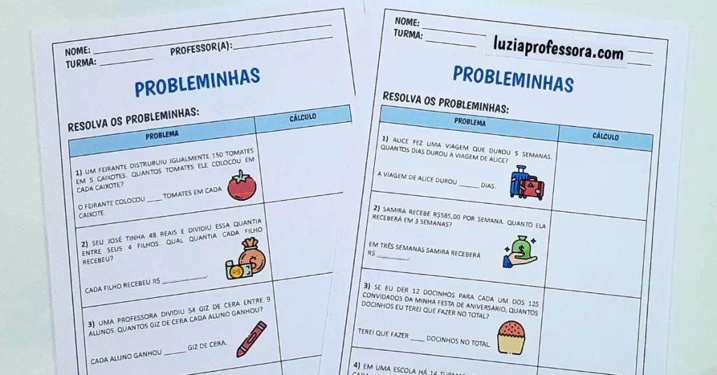 Probleminhas de multiplicação e divisão para turmas de 4º e 5º ano