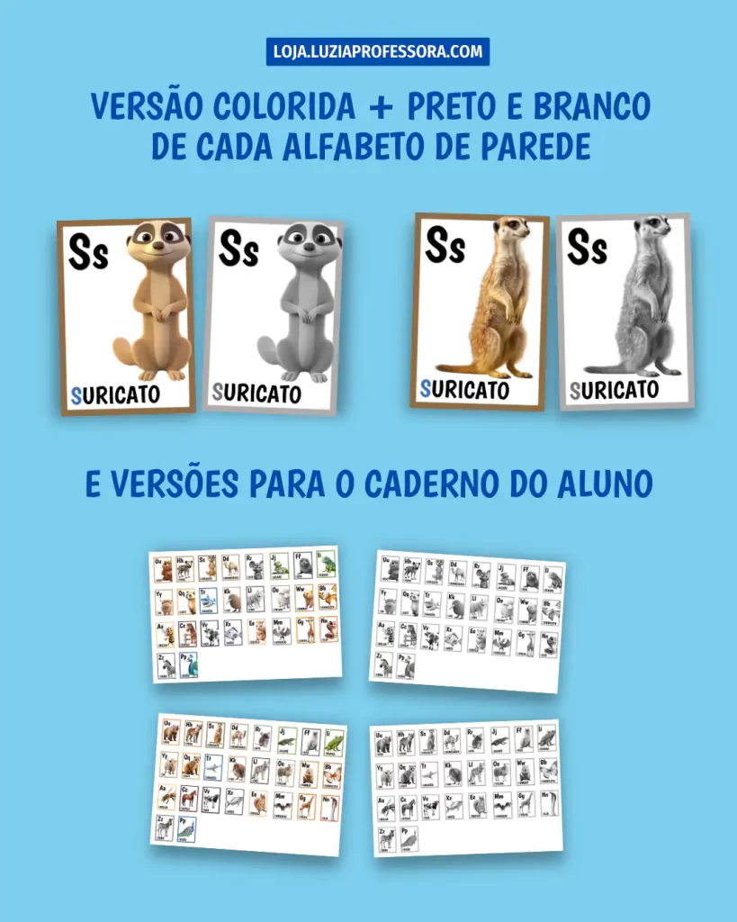 Versões do Alfabeto de Parede Ilustrado com Animais