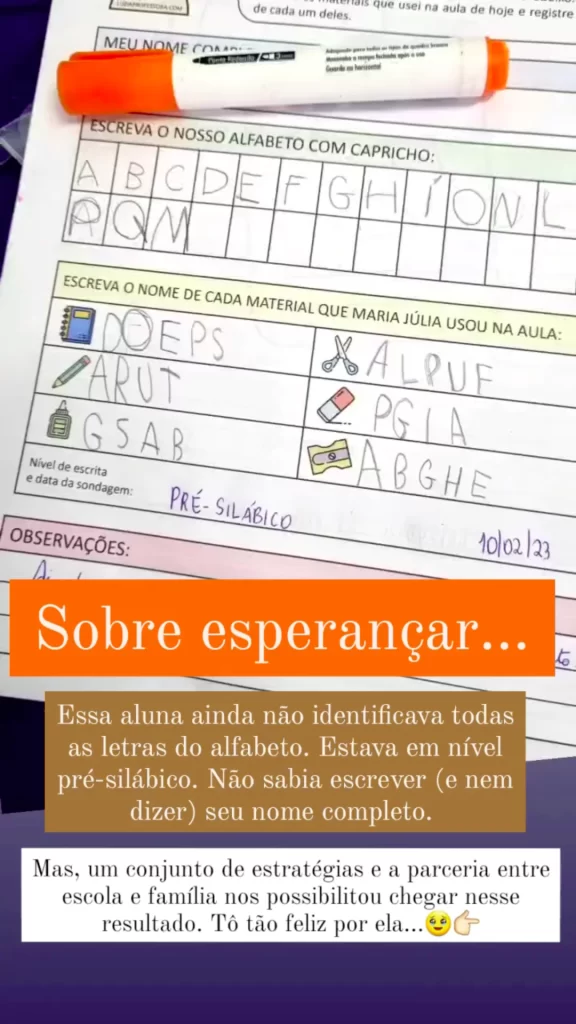 Registro de sondagem de escrita dos alunos na alfabetização