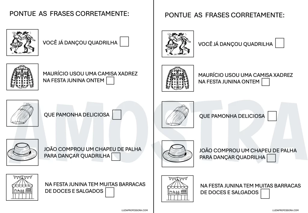 Atividade de alfabetização sobre festa junina