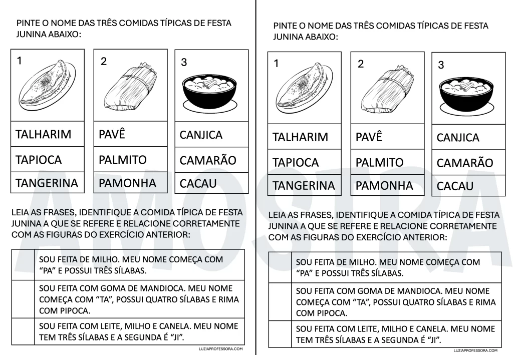 Atividade de alfabetização sobre festa junina