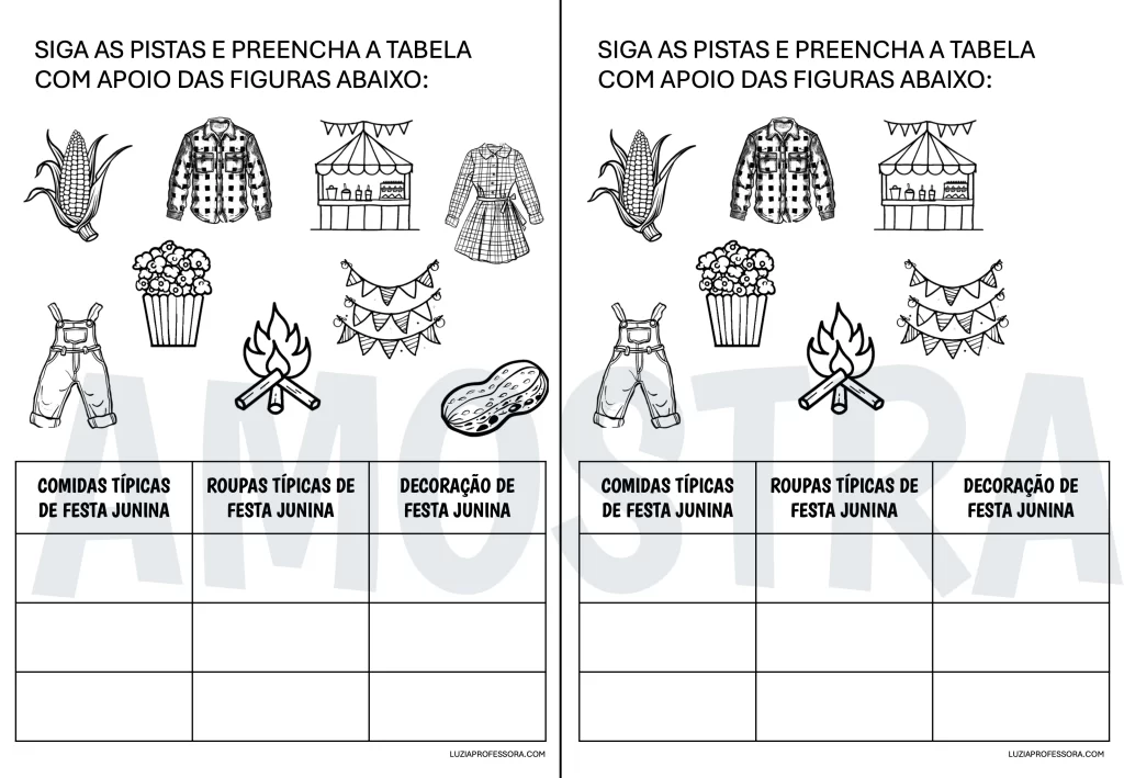 Atividade de alfabetização sobre festa junina