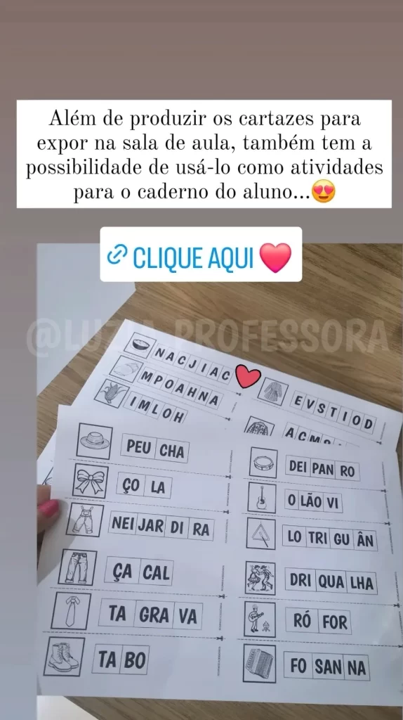 Banco de palavras impresso 4 páginas em 1 folhar A4