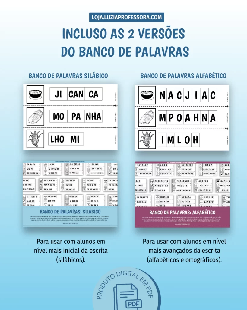 Versões do banco de palavras para imprimir